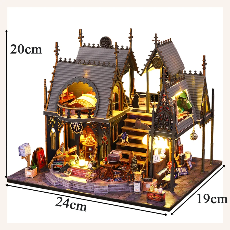 Diy kits de construção em miniatura de madeira luna casa mágica casas de boneca com luzes de móveis casas de bonecas para amigos presentes de aniversário