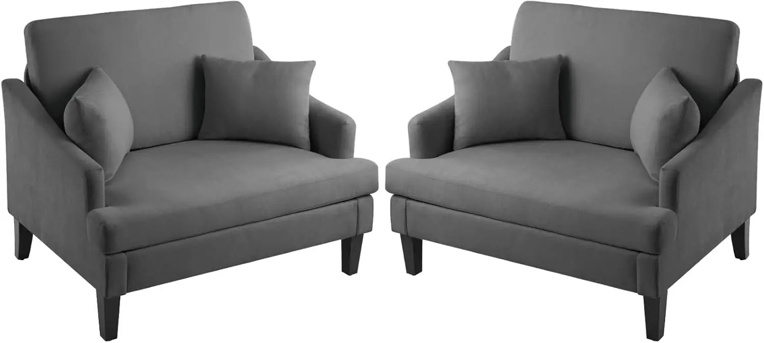 Bezseller Oversized Accent Chairs Set Of 2, 33.5'' Wide Seat Comfy Armchair With 2 Pillows, Upholstered Big Reading Chair,