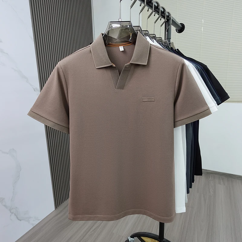 Hochwertiges Marken-Sommer-Polohemd mit kurzen Ärmeln für Herren, exquisites Abzeichen-Design, atmungsaktives und bequemes T-Shirt-Oberteil – Detail 10