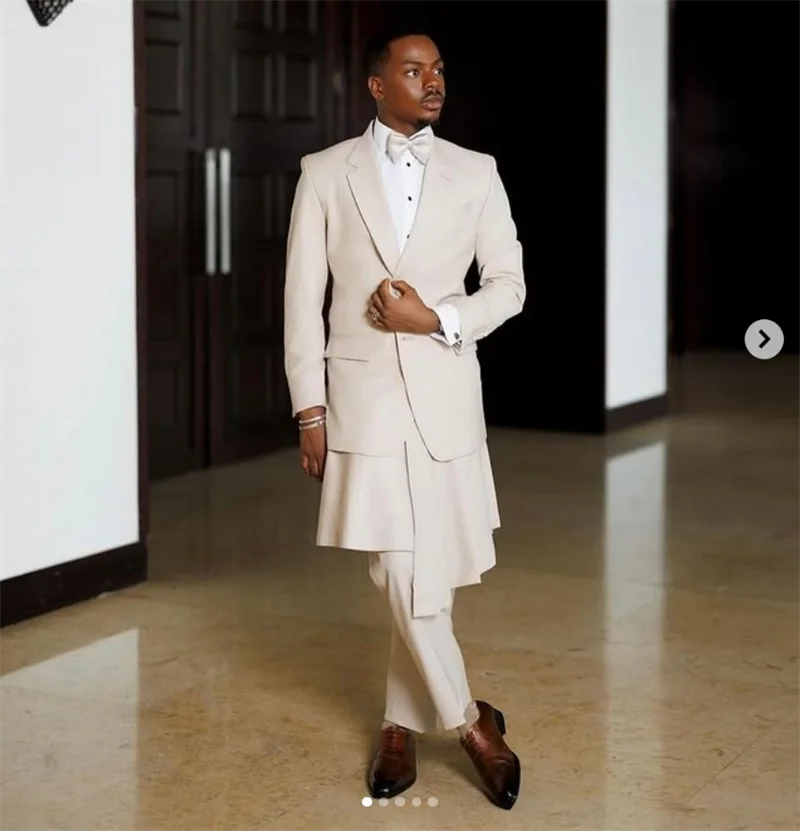 Beige Men Suit Set 2 Piece Bla - Arabic Formal Wear Men review and price