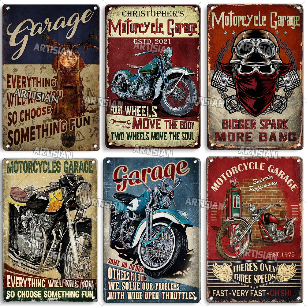 ARTISIAN Rusty Motorcycle Garage Wall Metal Tin Sign Vintage Decorative Plate Man Cave Metal Plaque Club Studio Industrial Decor