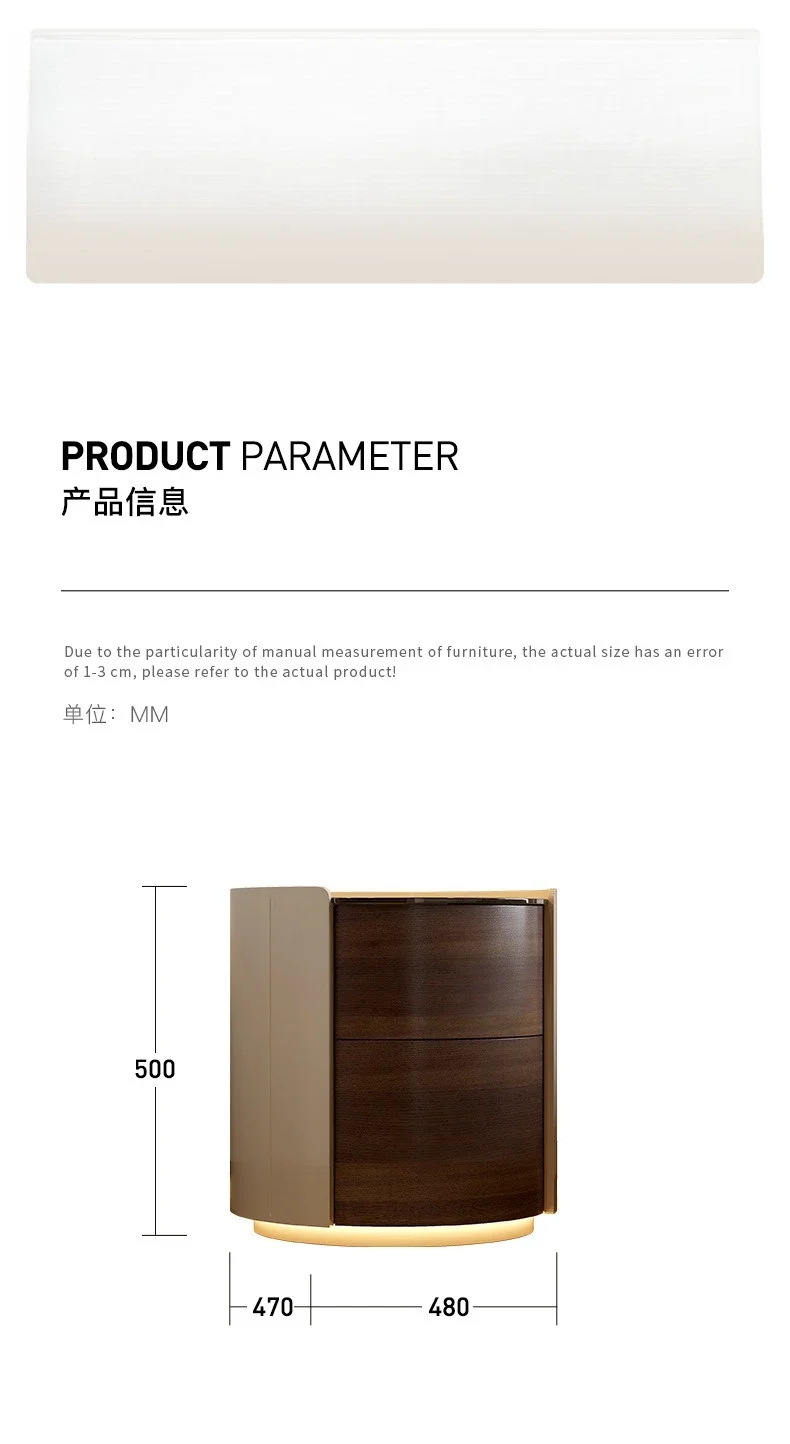 Italienischer, minimalistischer, bemalter Nachttisch aus massivem Holz, leichter Luxus, runde Kante, weniger Designer-Nachttisch, Schlafzimmertruhe