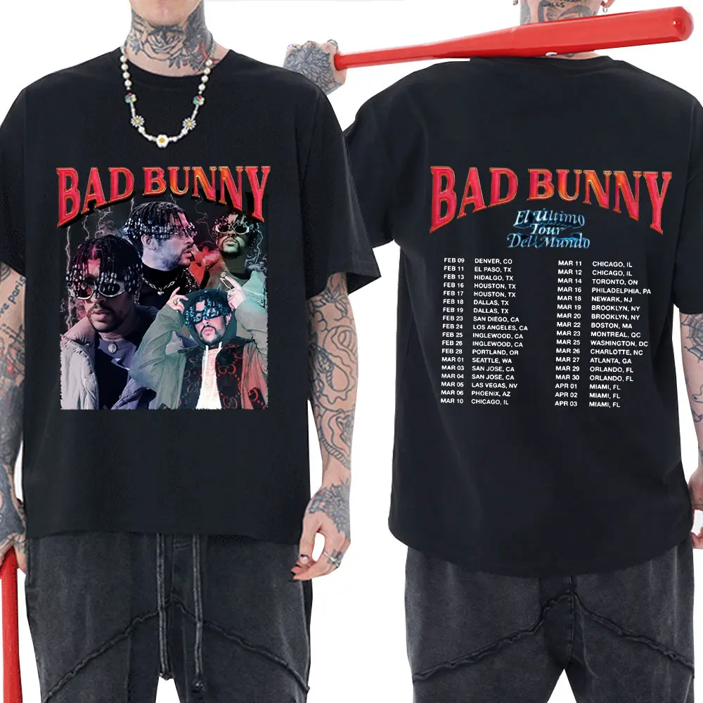 

Bad Bunny El Ulitimo Tour Delmundo Tour 2022 Double-sided Print Men Women T Shirt Hip Hop Streetwear Oversized T-shirt Tops