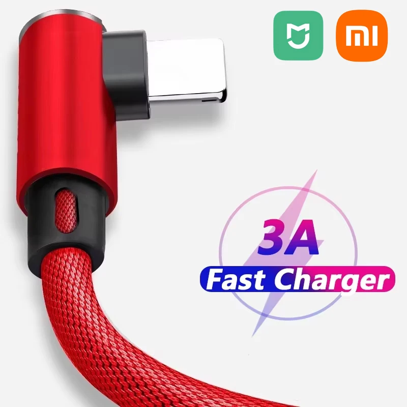 Xiaomi 90 Degree USB Cable For iPhone 14 13 12 11 Pro Max 6s 7 8 Plus 2m 3m Lead Mobile Phone Fast Charge Cord Data Charger Wire