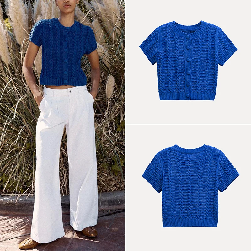 Faionable Prendas de abrigo de punto ort Sve redondas Ne con protrusión Primavera 2025 Regula de fibra de poliéster Street Sle para mujer...