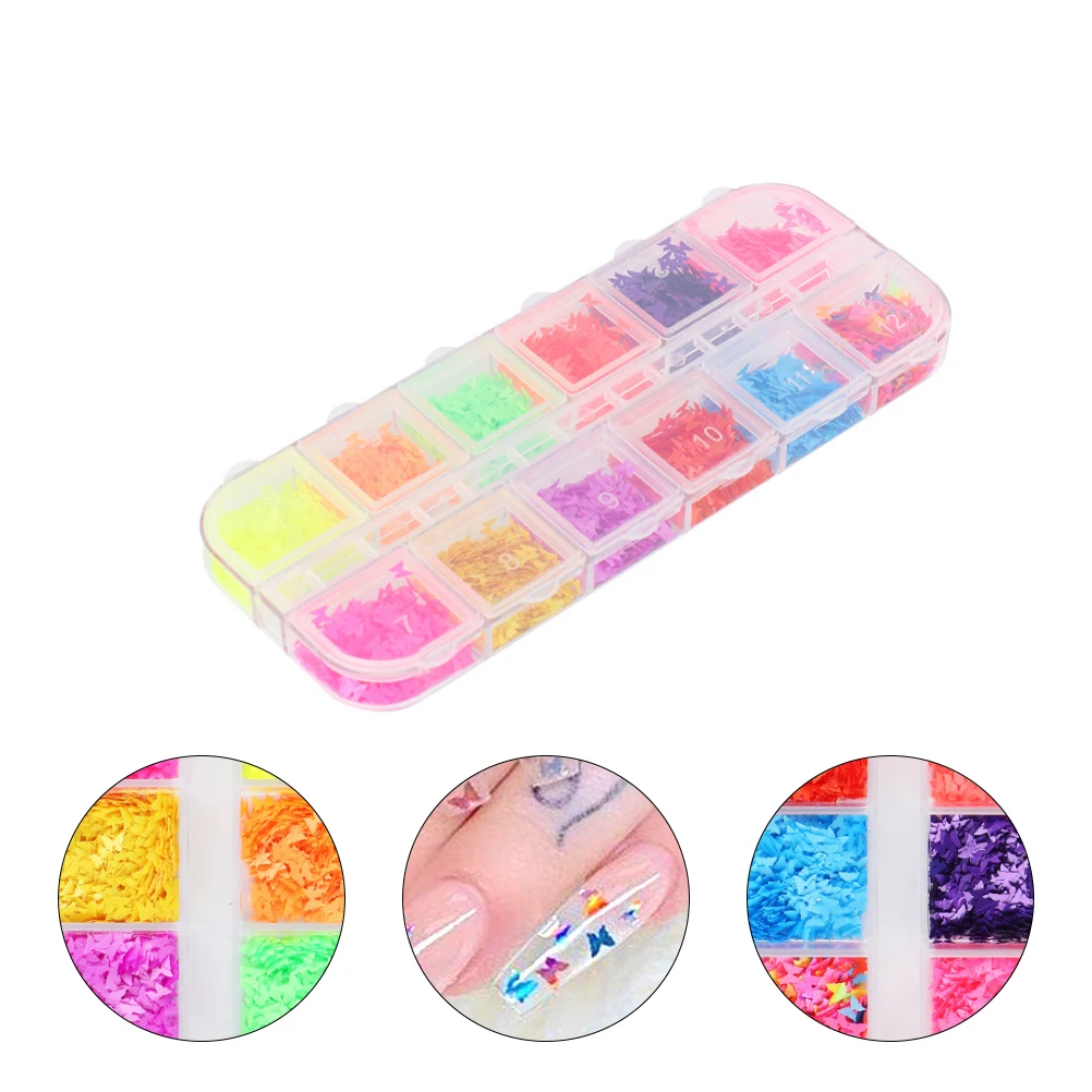 1 Box Fluorescent Butterfly Nail Sequins Ultra-Thin Lightweight Long-Lasting Natural DIY Manicure Art Decor for Salon Glittering