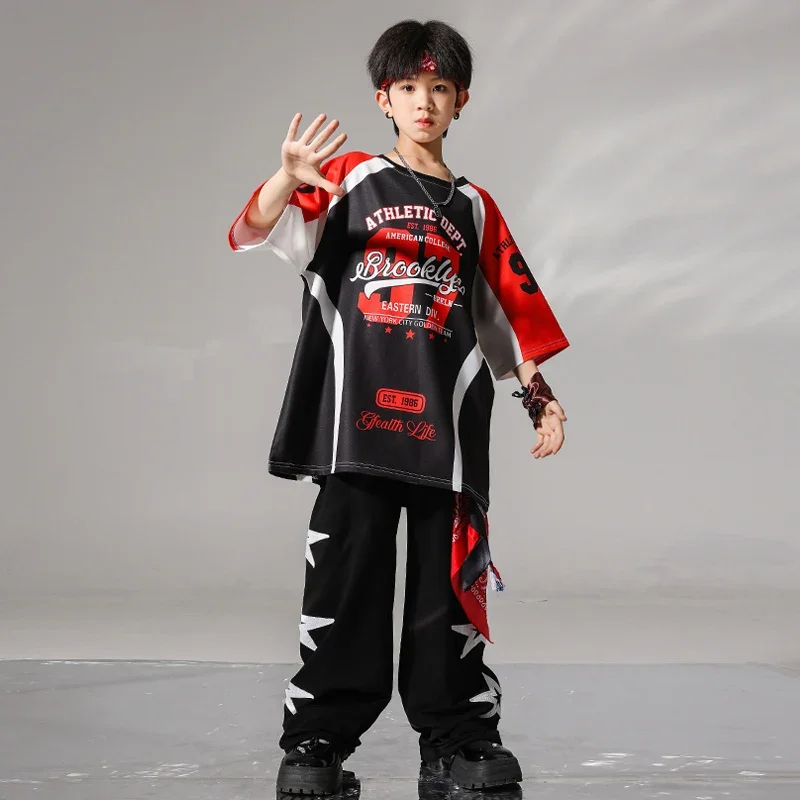Hip hop meninos legal camiseta cáago calças conjuntos de roupas meninas dança rua corredores crianças trajes jazz crianças streetwear outfits