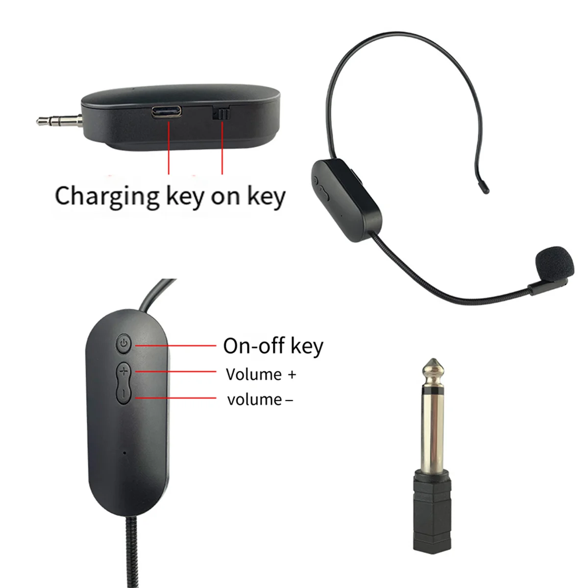 FFYY-2.4G Wireless Head-Mounted Lavalier Microphone Set Transmitter with Receiver for Amplifier Voice Speaker 1 to 2