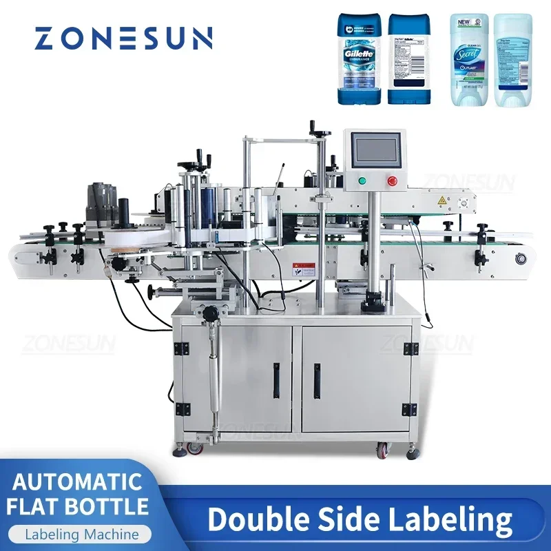 ZONESUN ZS-TB301 Automatic Dual Side Labeling Machine Flat Square Bottle Packaging Line sticker labeling machine for cosmetics