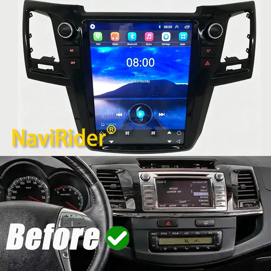 Pantalla Táctil Android 15 de 12.1 Pulgadas con Carplay para Toyota Fortuner 2010 Hilux Srv 2012, Radio Estéreo GPS Multimedia con Bluetooth 5.0