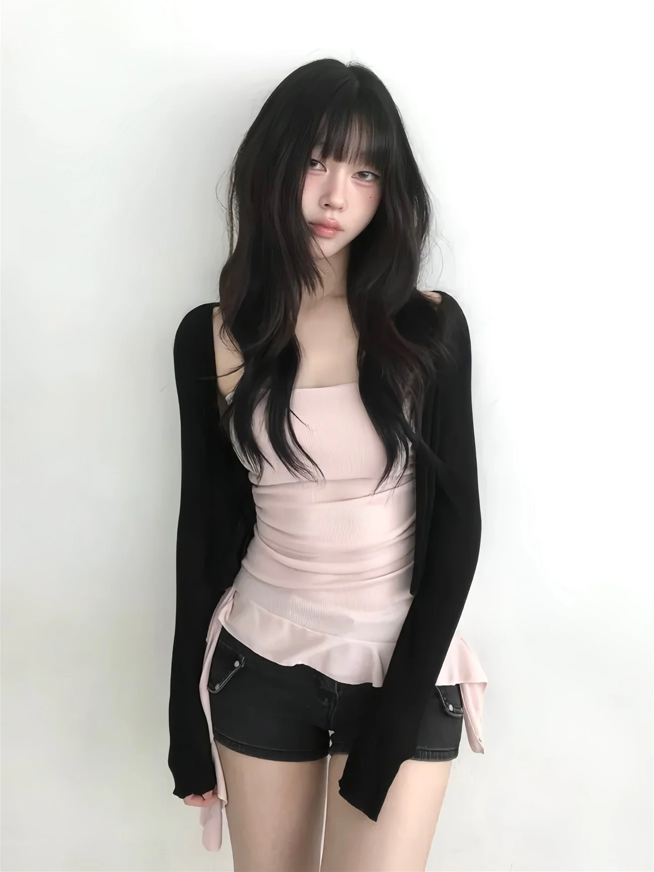 Korean Style Irregular Ruffle  Sexy Girl Vertical Stripe Slimming Tube Top Women's Fashion Summer 2026 Trend Element
