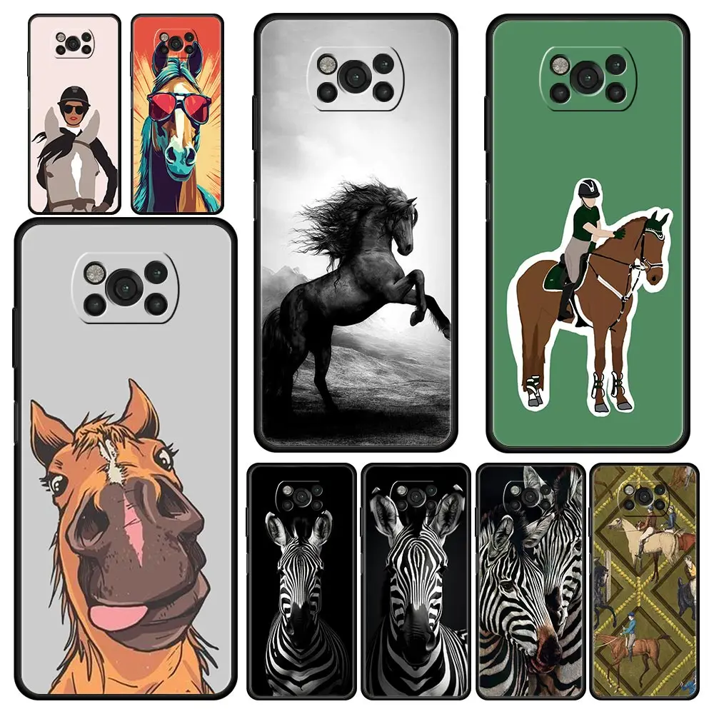 Phone Case For Xiaomi Poco X6 X5 X4 Pro 5G X3 NFC F5 F4 M5 M4 M3 F3 GT C51 C50 C55 Cover Animal Galloping Horse Girl Drawing