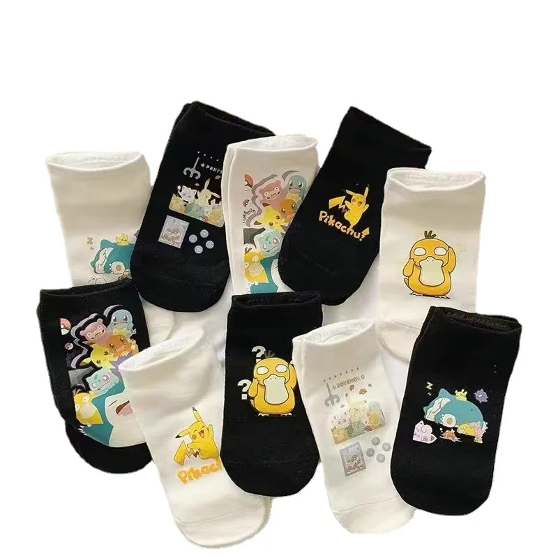 Anime Pokemon 5 Pairs Boxed Sock Gengar Charmander Squirtle Snorlax Bulbasaur Psyduck Children\'s Socks Kid Birthday Gifts