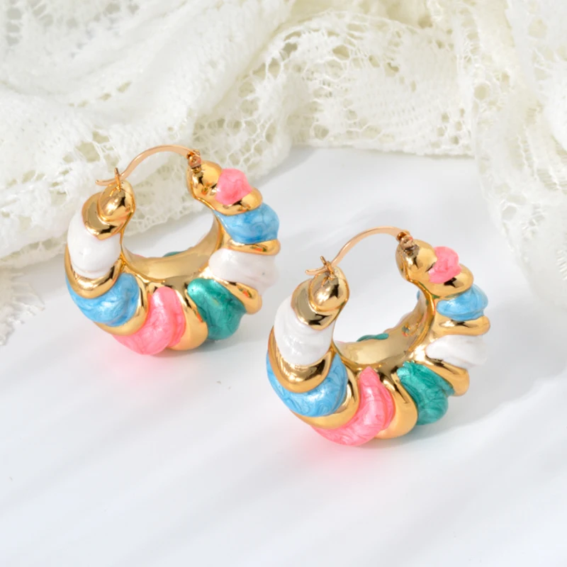 Colorful enamel dripping glaze Korean fashion hoop Earrings Pendants Women\'s retro jewelry Luxury Pendientes Trend earrings