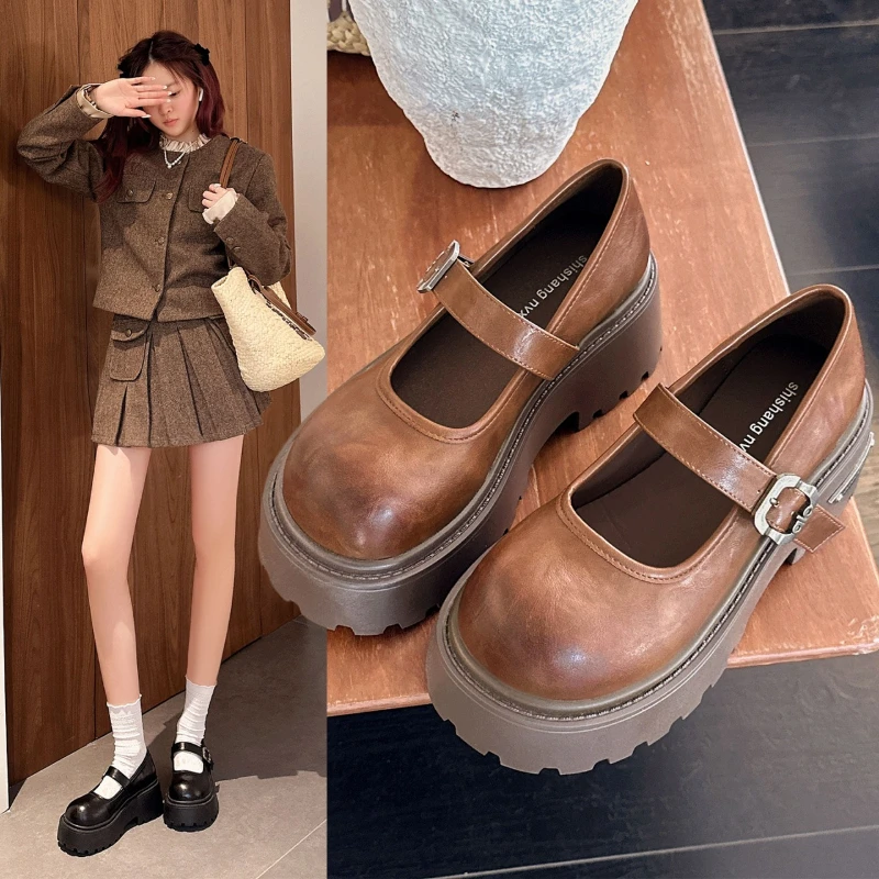 

Универсальная удобная нескользящая дышащая повседневная женская обувь на толстой подошве с круглым носком и пуговицами в блиновском стиле