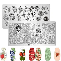 FRUIT LEMON TEMPLATES Flower Stripe Design Stamping Plate Strawberry Lady Face Nail Stamp Templates Leaf Floral Printing Stencil