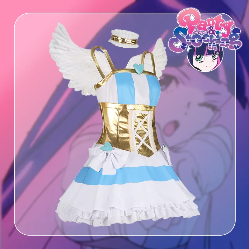 

Stocking Panty Cosplay Costume Lolita Fancy Dress Angel Wing Gown Stocking Panty Wig Halloween Angel jirai kei Women Dress