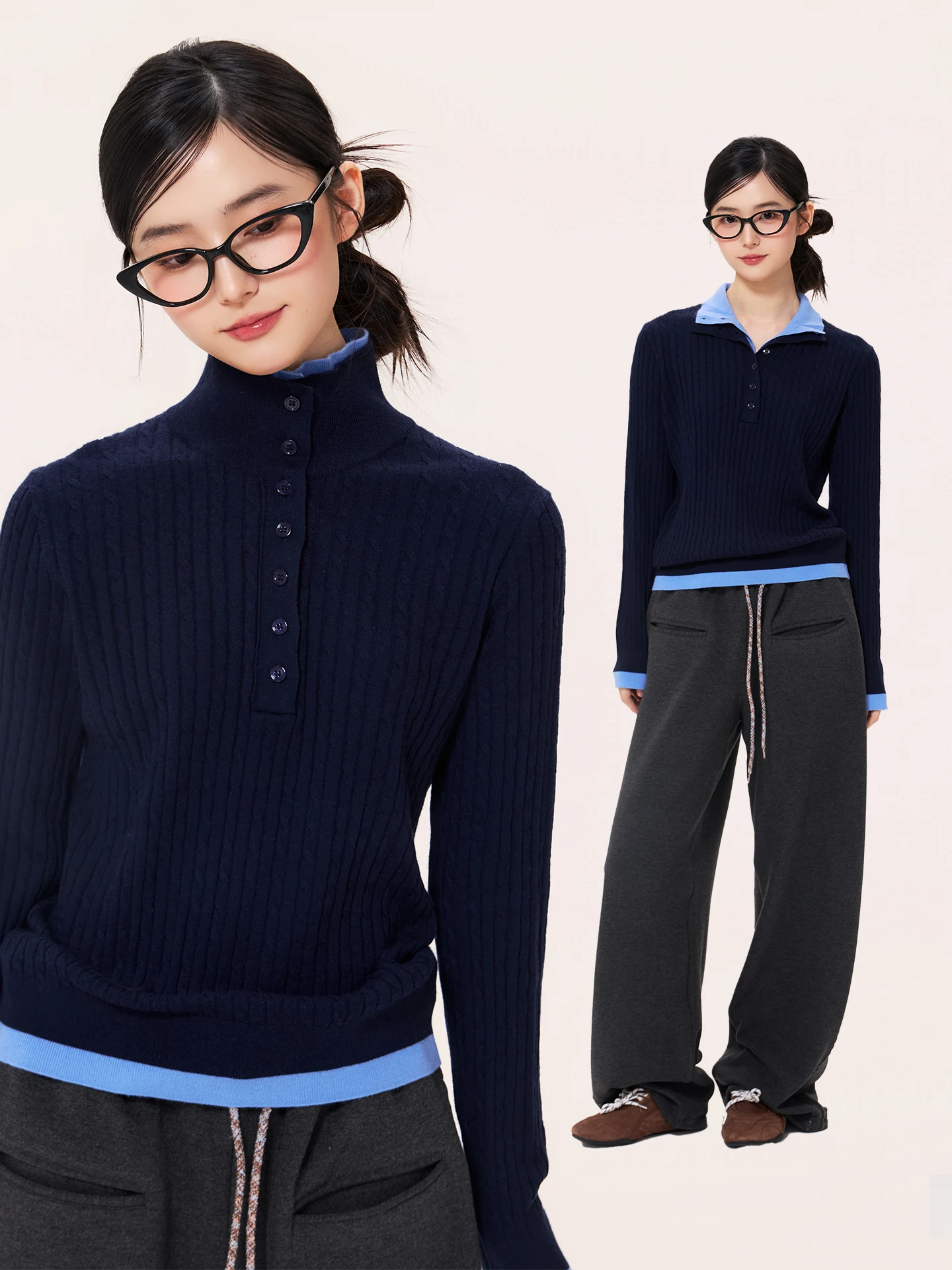 

Высококачественный вязаный базовый слой из шерстяной смеси с эффектом двухслойности, винтажный узор, цветной трикотаж для женщин, с длинными рукавами