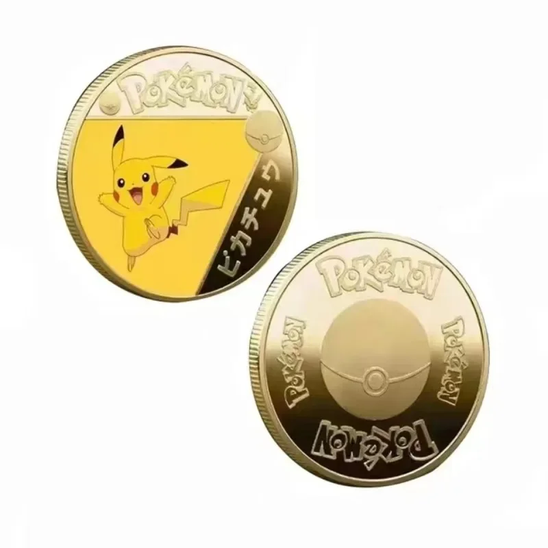 New Gold Pokemon Coin Metal Set Mewtwo Pikachu Anime Card Pikachu Commemorative Medallion Collectible Pokeball Christmas Gift