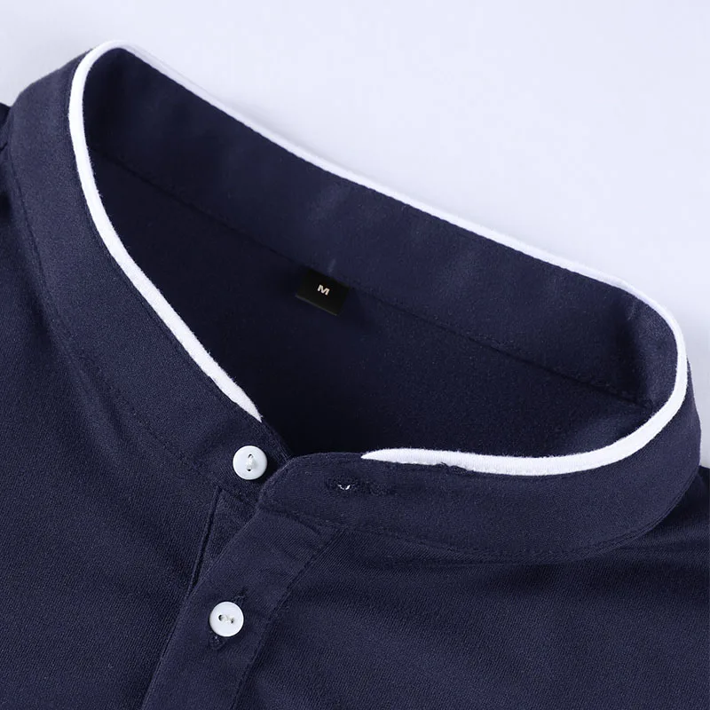 Herren Polohemden mit Stehkragen, halber Knopfleiste, langen Ärmeln, vier Knöpfen, Henley-Stretch, knitterarm, für den Alltag, Freizeitoberteile – Detail 8
