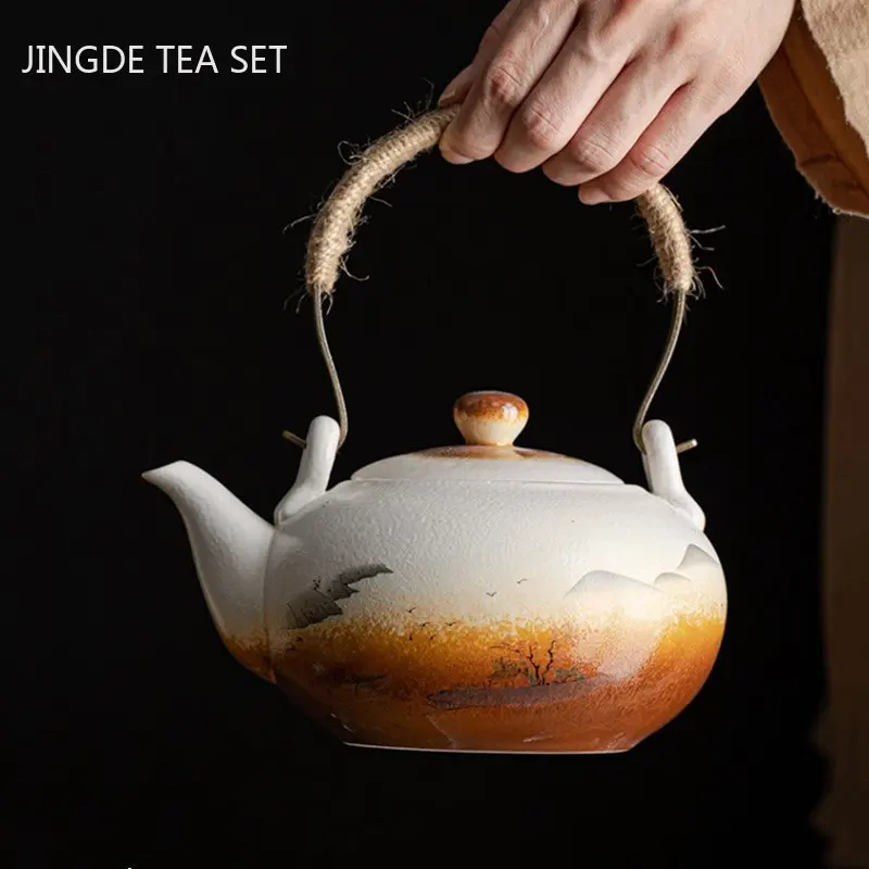 Japanese Ceramic Large Capacity Teapot Vintage Girder Pot Hand Painted Filter Tea Infuser Tradition  Tea Sets Accessories 680ml