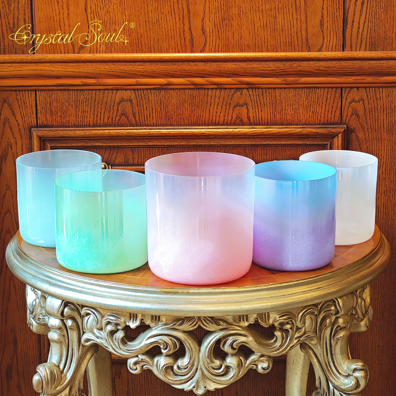 Crystal Soul C5 528Hz Sandblasting Dreamy Colored Alchemy Crystal Singing Bowl Set