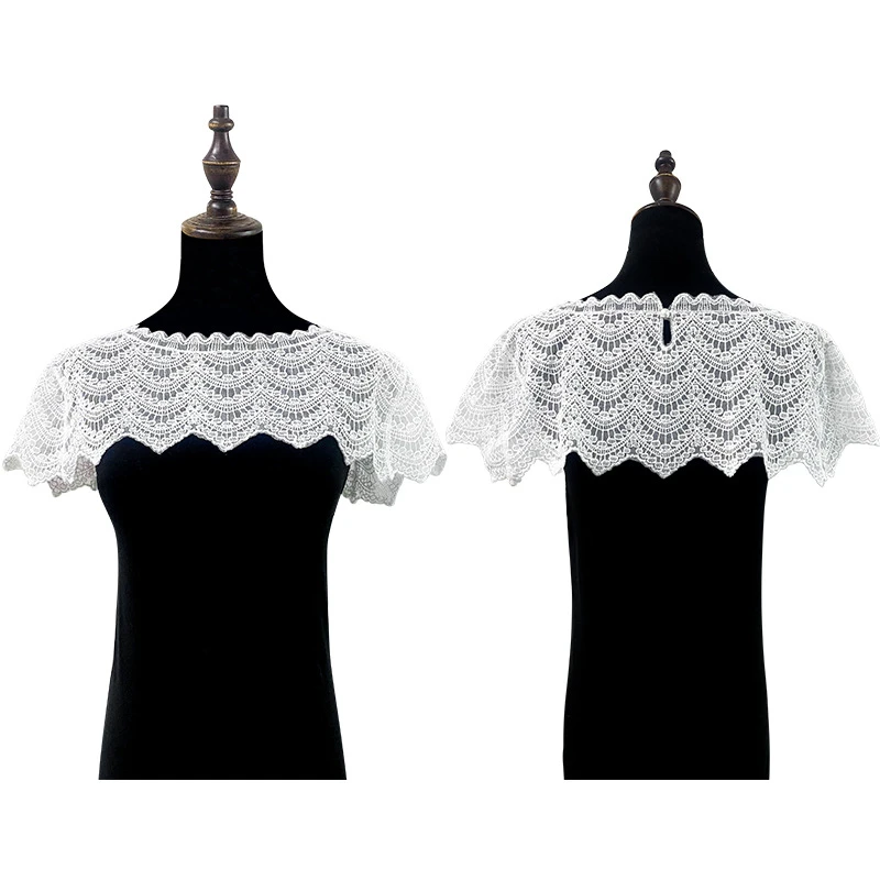 Châle en dentelle blanche à la mode, épaule décorative, fée ajourée, faux col brodé, Capelet détachable