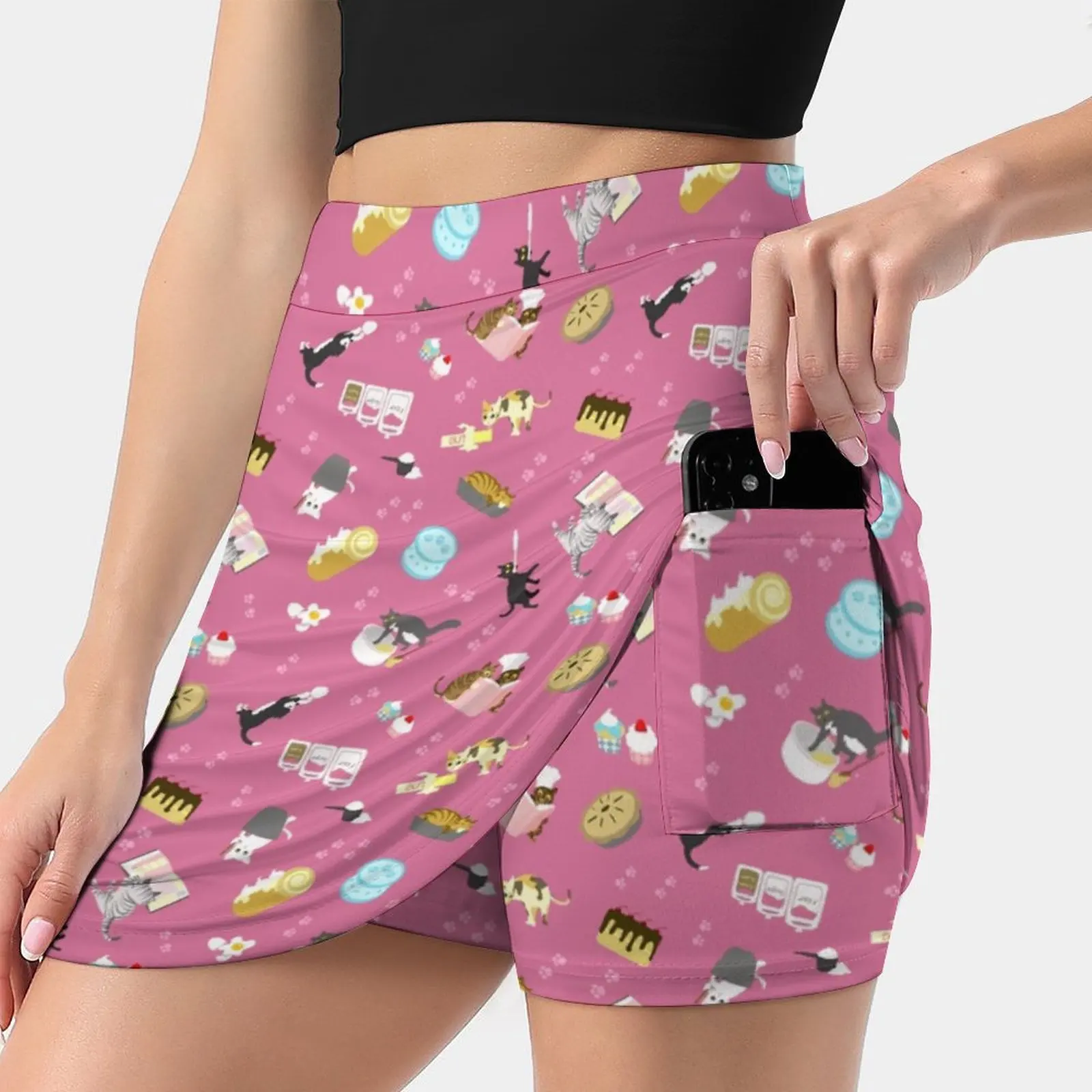 Cats Baking Cakes And Other Sweets , In Pink Skirts Woman Fashion 2022 Pant Skirt Mini Skirts Office Short Skirt Cat Kitty