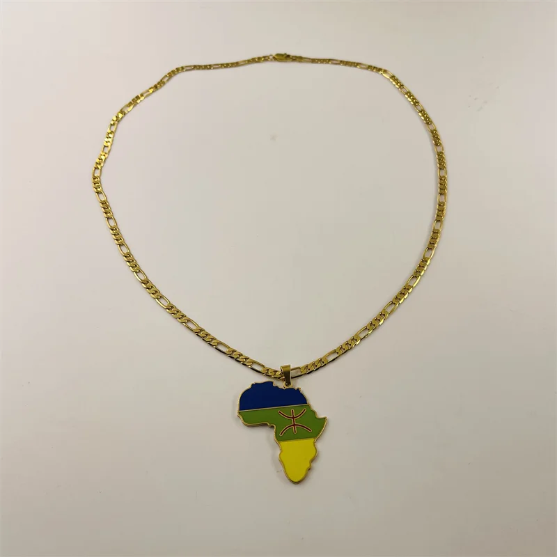 Berber flag African map shaped collarbone necklace gold stainless steel national sentiment commemorative pendant