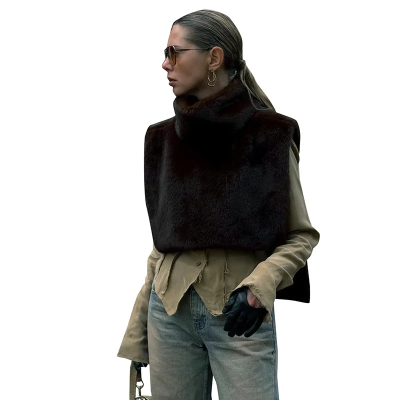 Playeras para mujer casuales nova cor sólida meia gola alta colete de pele sem mangas topo para mulher ropa de mujer y2k roupas 2025