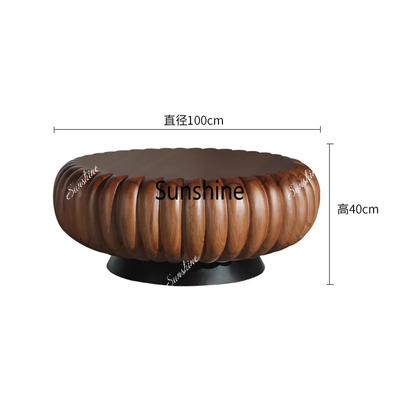 Italian light luxury high-end solid wood coffee table medieval tea table round coffee table