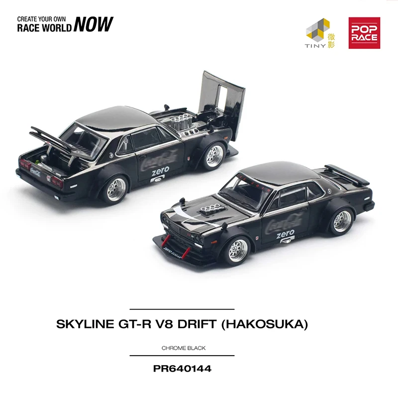 PreSale Pop Race Skyline GTR KPGC10 Hakosuka V8 Drift Chrome Black Zero 1:64 Diecast Diorama Car Model Toy