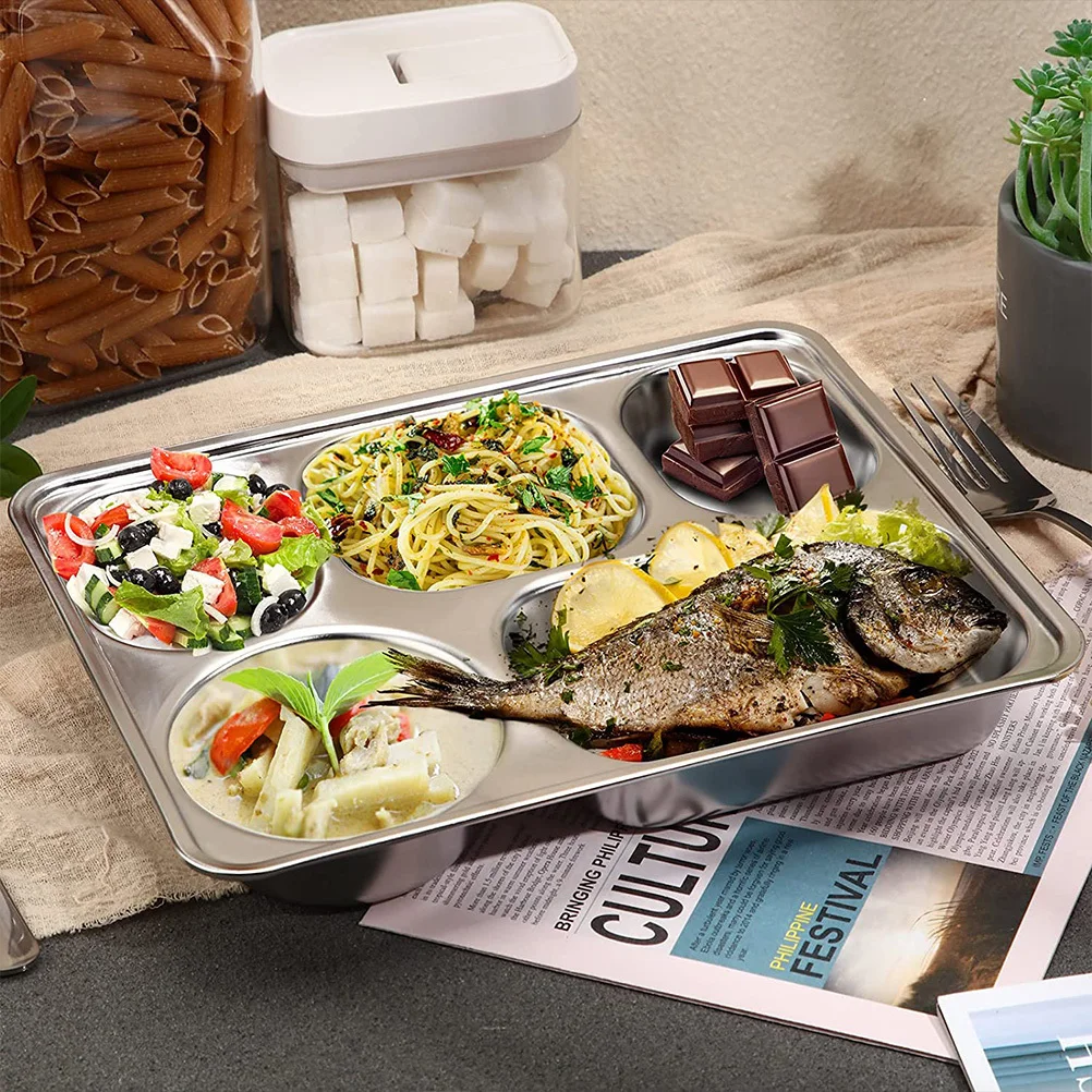 

3Pcs Stainless Steel Tray Divided Plates Portion Control Lunch Tray Cafeteria Food Separator Plates for Adults