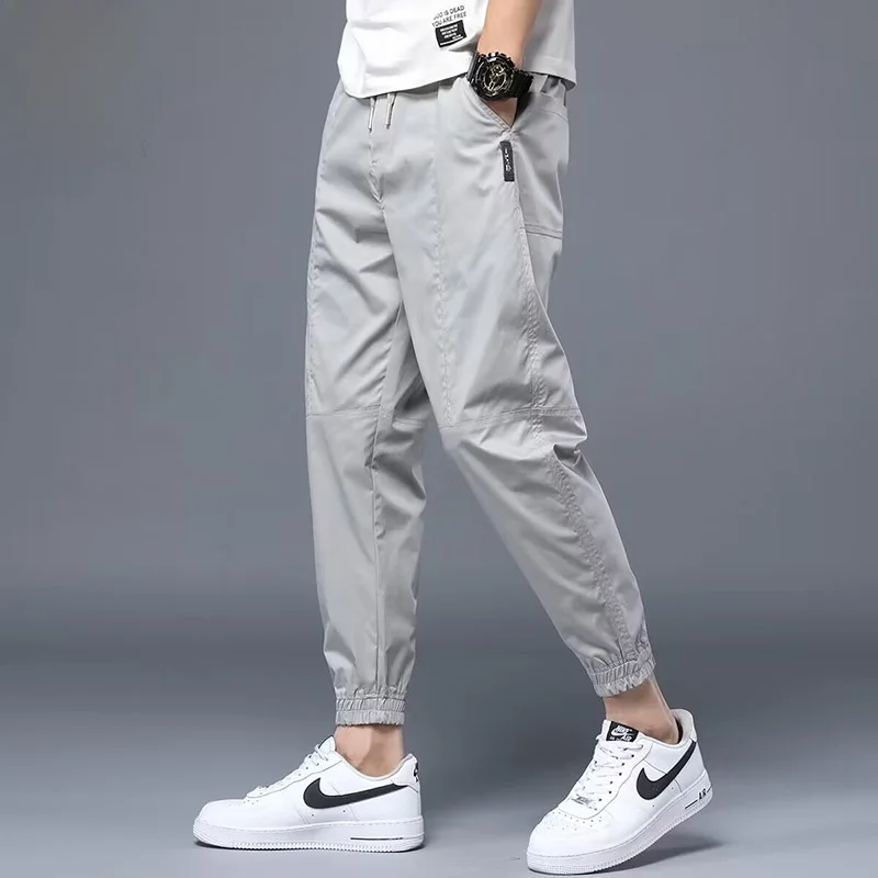 

Мужские повседневные брюки, летние, новые, простые, модные, в стиле рабочей одежды, укороченные, свободного кроя, из хлопка, нейлона и спандекса