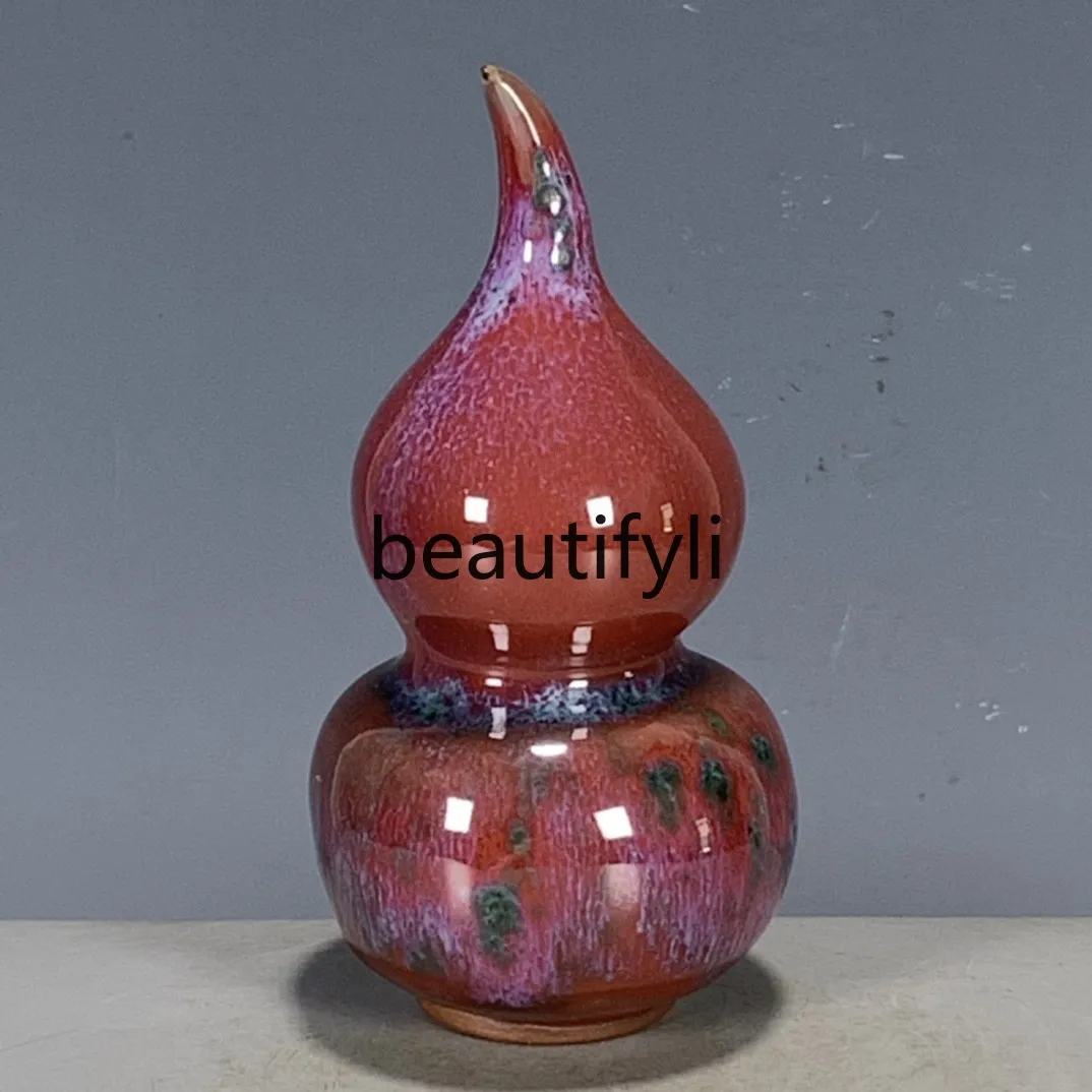 Old goods porcelain Song Jun porcelain red glaze kiln change green color gourd vase