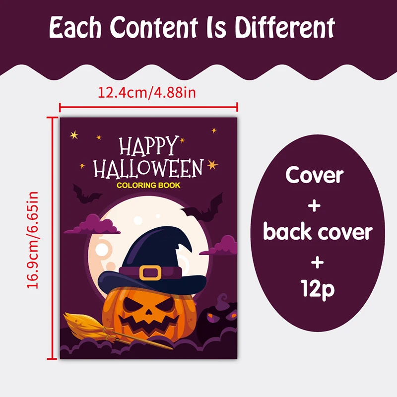 8Pcs Halloween Coloring Book Mini Game Color-in Pages Activity Book Set With Maze Crossword Puzzle Games Theme Party Favors