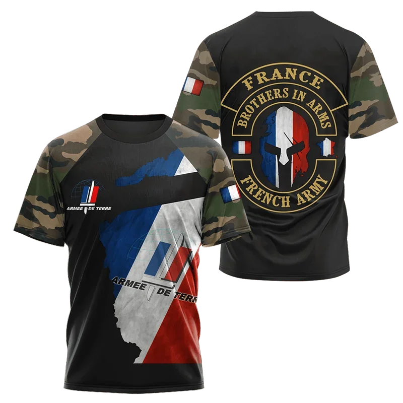 

France Army Camouflage Men Ladies T Shirt Commando ARMY-VETERAN 3D Special Forces Short Sleeve Tactical Shirts Men's Clothing