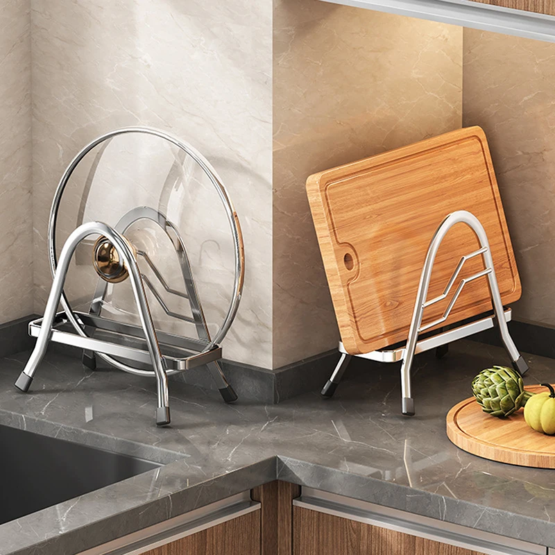 

Stainless Steel Organizer Rack for Modern Kitchen - Heavy-Duty Storage for Plates, Pot Lids, Cutting Boards