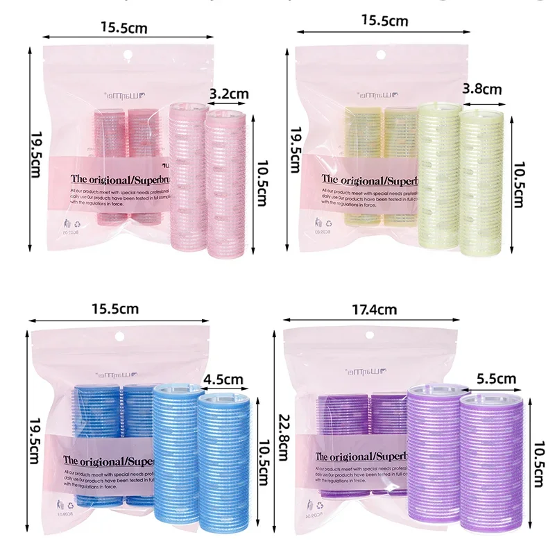 2pcs/pack Self-grip Hair Curlers Set Heatless Lazy Rollers Aluminum Sheet Magic-sticky Rod Curly Hair DIY Styling Tools