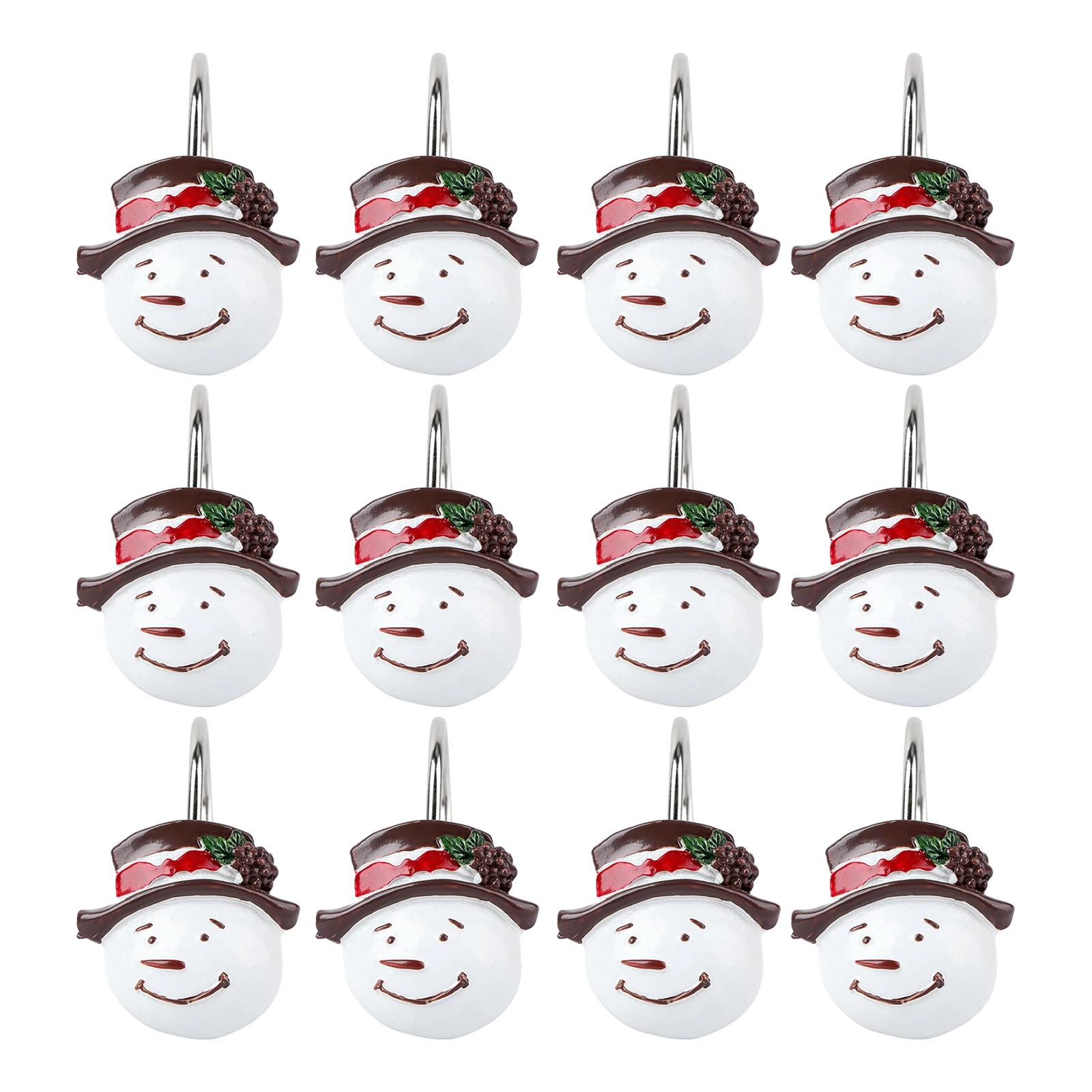 

12 Pcs Resin Hook Holiday Shower Curtain Hooks Christmas Decor up for Snowman Bathroom Decoration