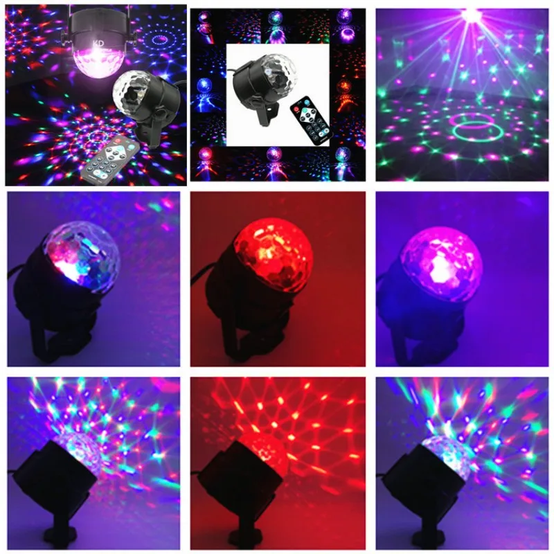 ไฟบอลมินิ LED คริสตัลเมจิกบอล ควบคุมด้วยรีโมท ควบคุมเสียงได้ RGB หมุนได้ ไฟดีเจสำหรับงานปาร์ตี้ ไฟเวที ไฟสร้างบรรยากาศในรถยนต์