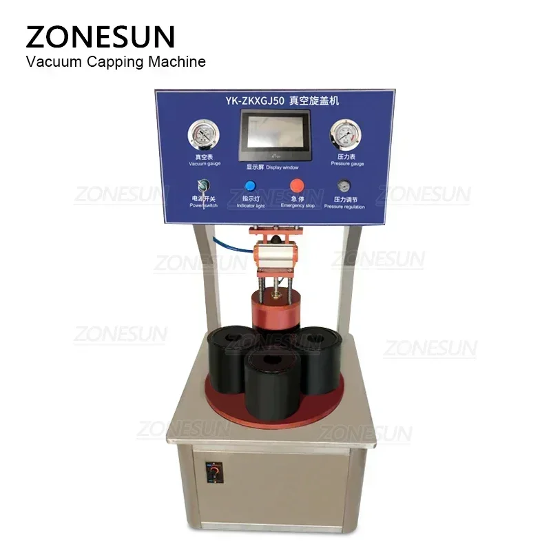 ZONESUN Halbautomatische Vakuumverschließmaschine, Chilisauce, Dosen, Weißblech, Glasflasche, individuelle Form, Vakuumversiegelungsmaschine