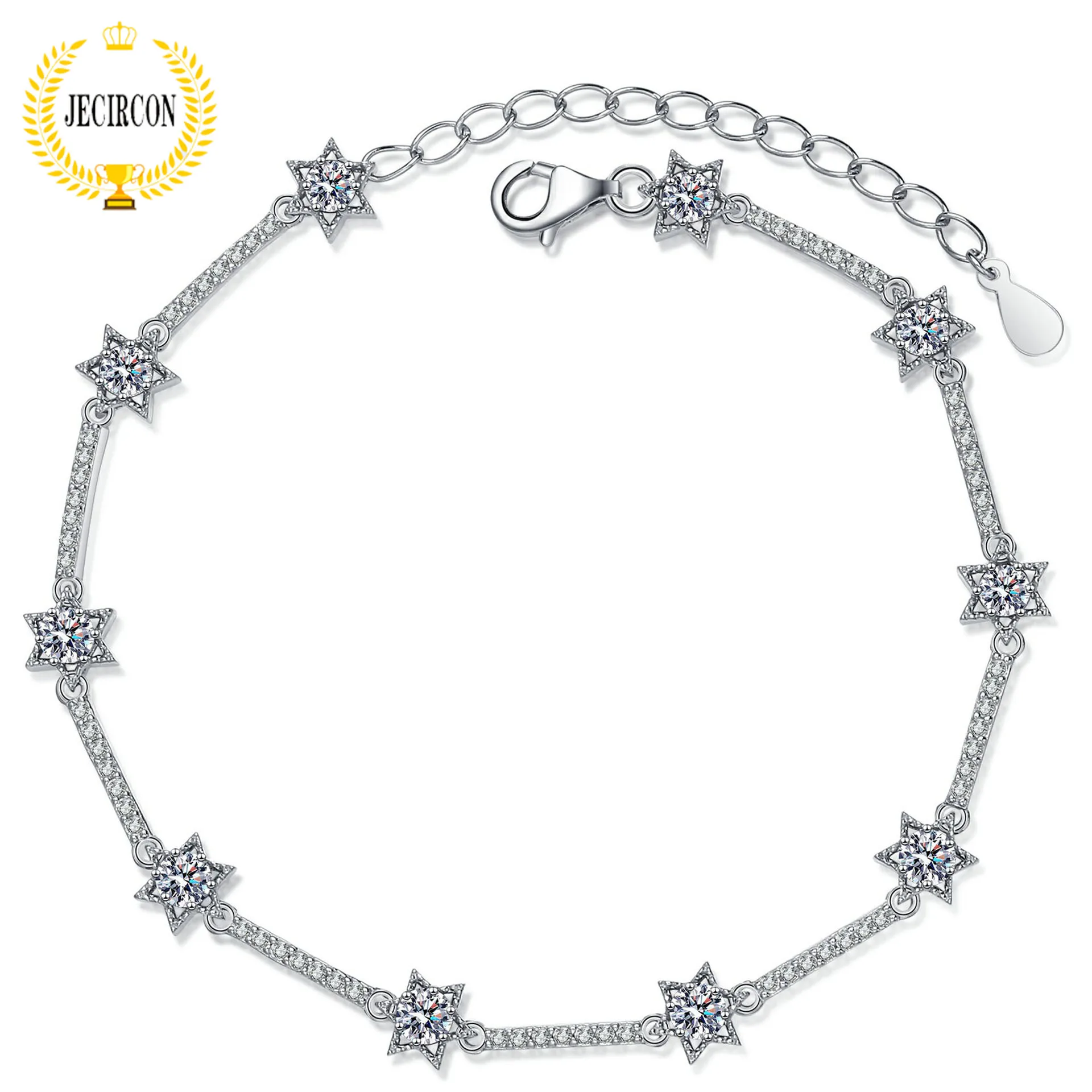 

JECIRCON Women Bracelet Micro-set 10 Diamonds 6-pointed Star 1 Carat Moissanite Bracelet 925 Sterling Silver Hand Chain Jewelry