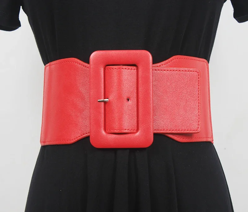

Women's Runway Fashion PU Leather Elastic Cummerbunds Female Dress Corsets Waistband Belts Decoration Wide Belt R506