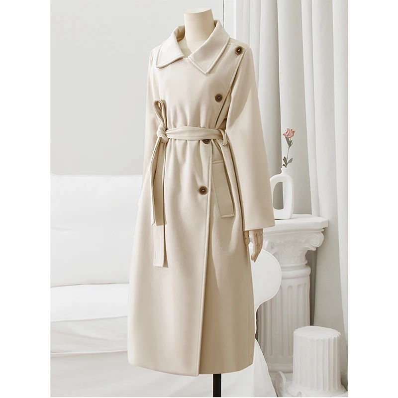 Korean Temperament Senior Sense Long Paragraph Apricot-Colored Tweed Coat Female Winter New Single-Breasted Tweed Jacket Women