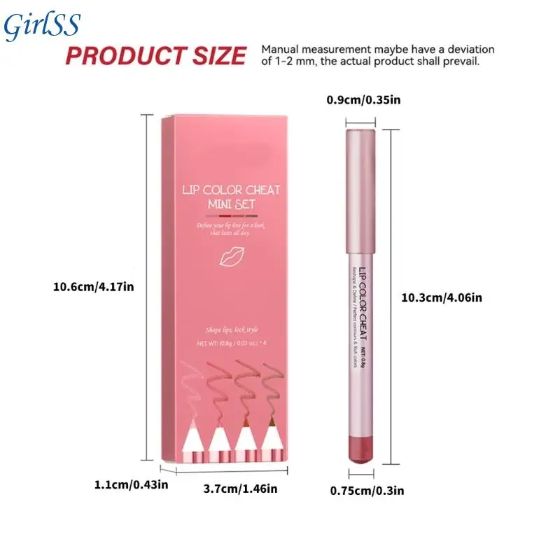 4 قطع قلم تحديد الشفاه مجموعة معاجين تحديد الشفاه سهلة التلوين مقاوم للماء أحمر الشفاه لوازم ماكياج للنساء فتاة T4MB