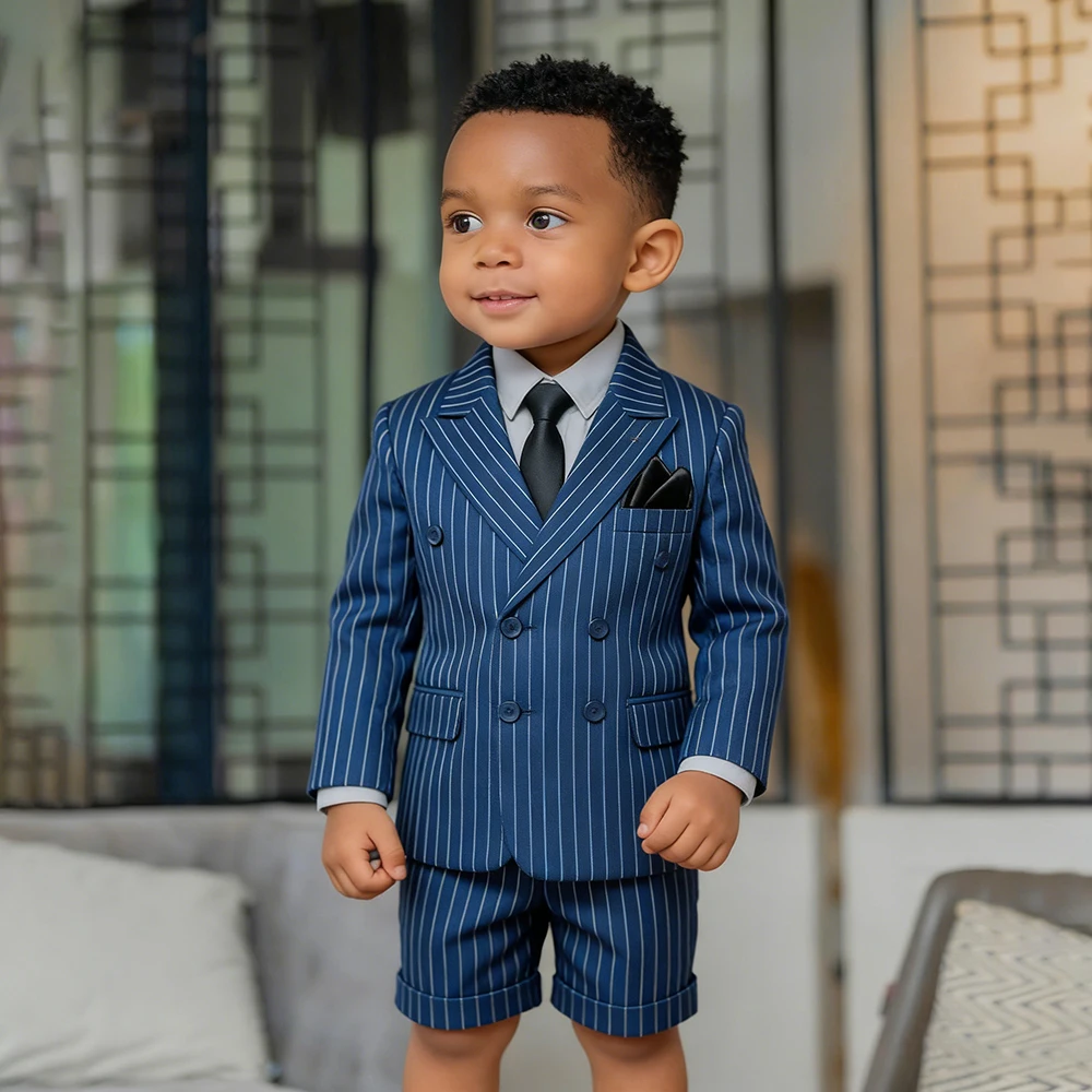 

Элегантный костюм для мальчика в полоску: двубортный пиджак с острыми лацканами и шорты, роскошный свадебный комплект из 2 предметов (пиджак и брюки)