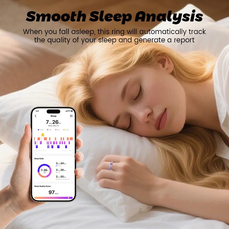 Smart Health Tracker Ring IP68 Waterproof Blood Pressure & Heart Rate Monitor with Sleep And Blood Oxygen Measurement