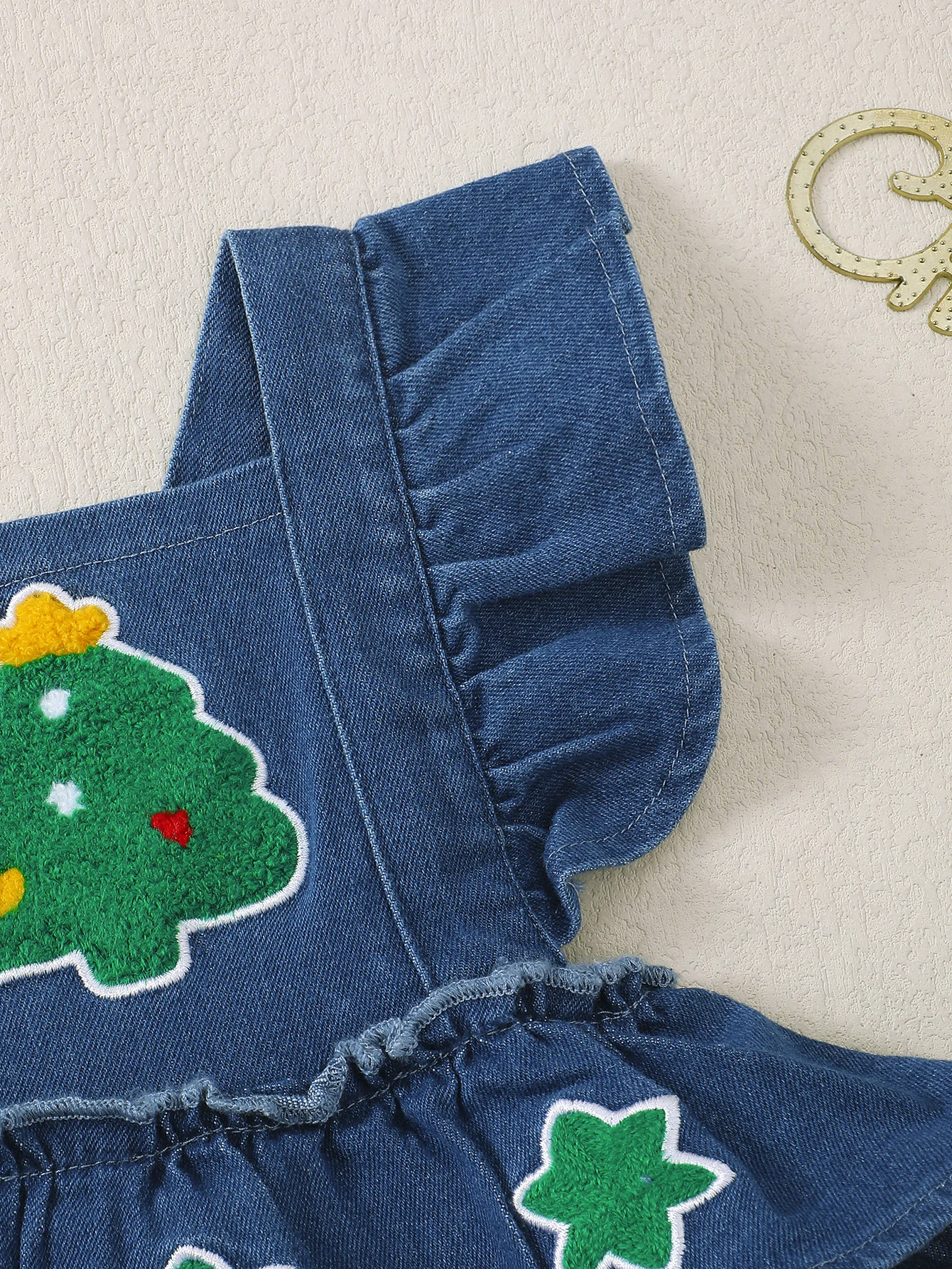 Baby Girl Christmas Tree Embroidered Towel Hemmed Lace Bib Dress Infant Clothing Holiday Outfit Girls Dress