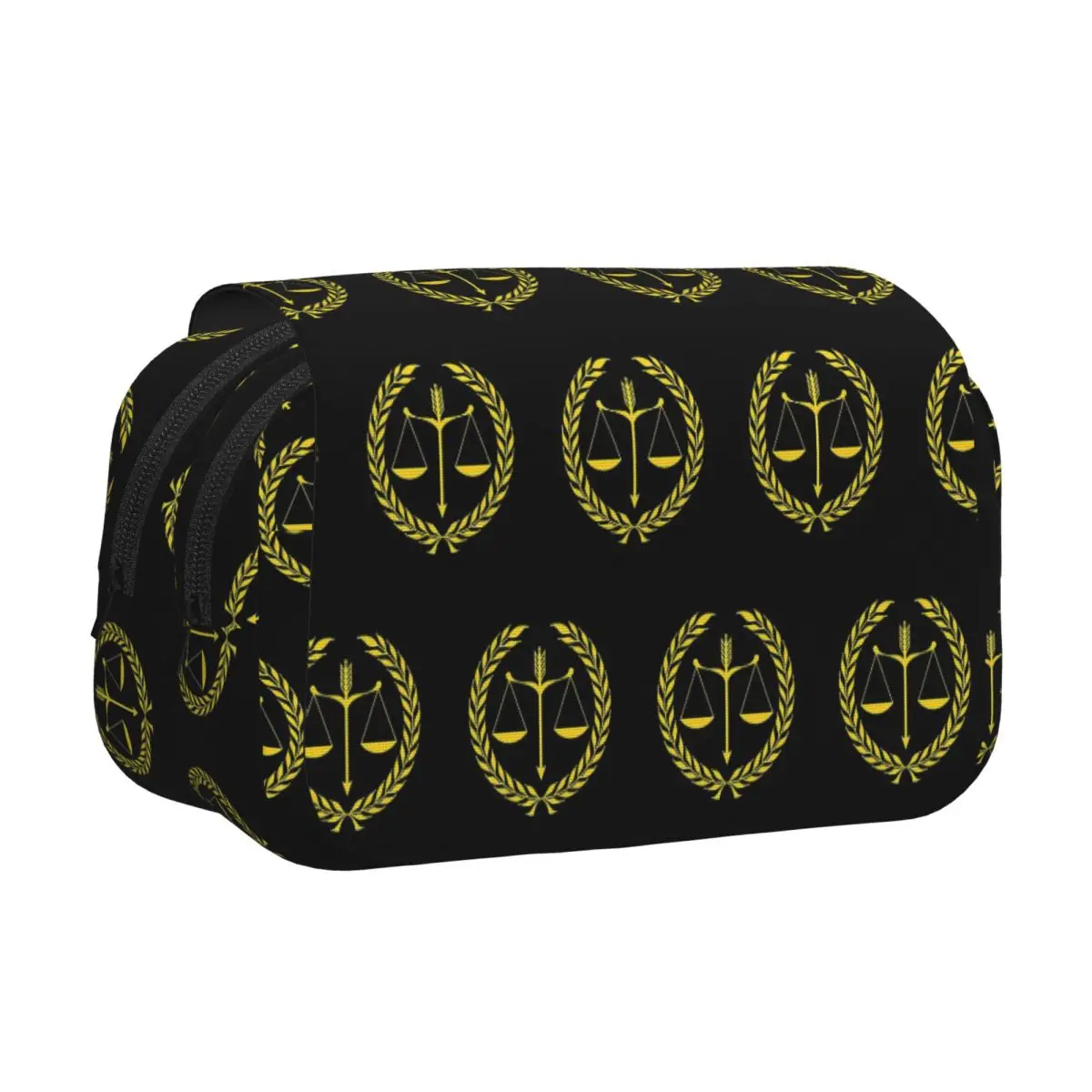 Gold Scales Of Justice Law Logo Lawyer Legal Party Pencil Case Pen Holder Hard Shell Leather Pen Box Pencil Bag for Students